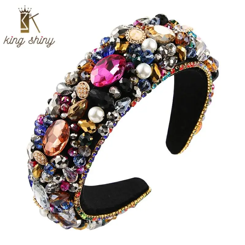 

Gorgeous Baroque Full Multi Color Crystal Headband for Woman Luxurious Simulated Pearl Rhinestone Hairband Woman Party Headpiece