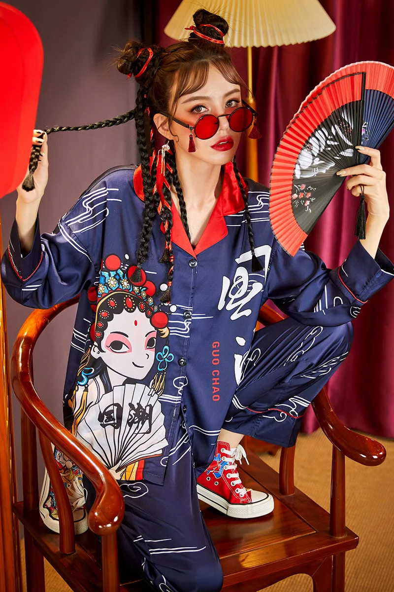 Summer Pajamas Women Sleepwear Chinoiserie Spring Plus Size Pajama Set The Tide High Quality Snow and Ice Silk Princess Style