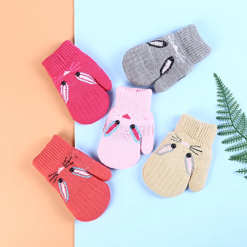 

Kids Winter Gloves Full Finger Knitted Wool Cute Cartoon Baby Mittens 3-8Y Boys Girls Children Gloves Thick Warm Autumn Gloves