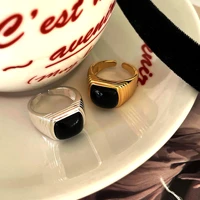 amaiyllis s925 sterling silver fashion temperament adjustable black agate ring personality index finger ring jewelry