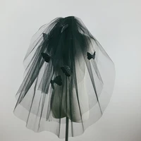 2021 new gothic style black white 2 layers fluffy girl veils with black butterfly devil dress up headdress velos de novia