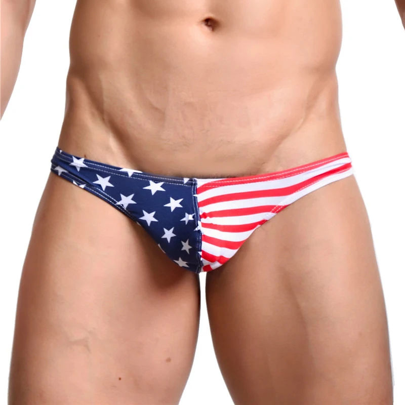 Сексуальное мужское нижнее белье трусы-брифы с флагом США мужские стринги бикини