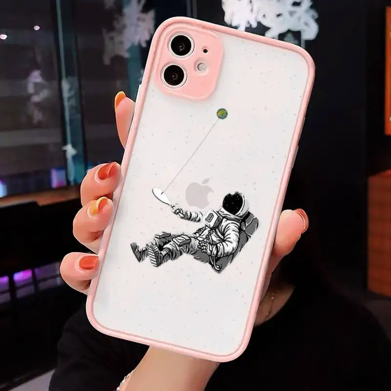 

Moon Stars Space Astronaut Phone Case Matte Transparent for iPhone 7 8 11 12 s mini pro X XS XR MAX Plus cover funda