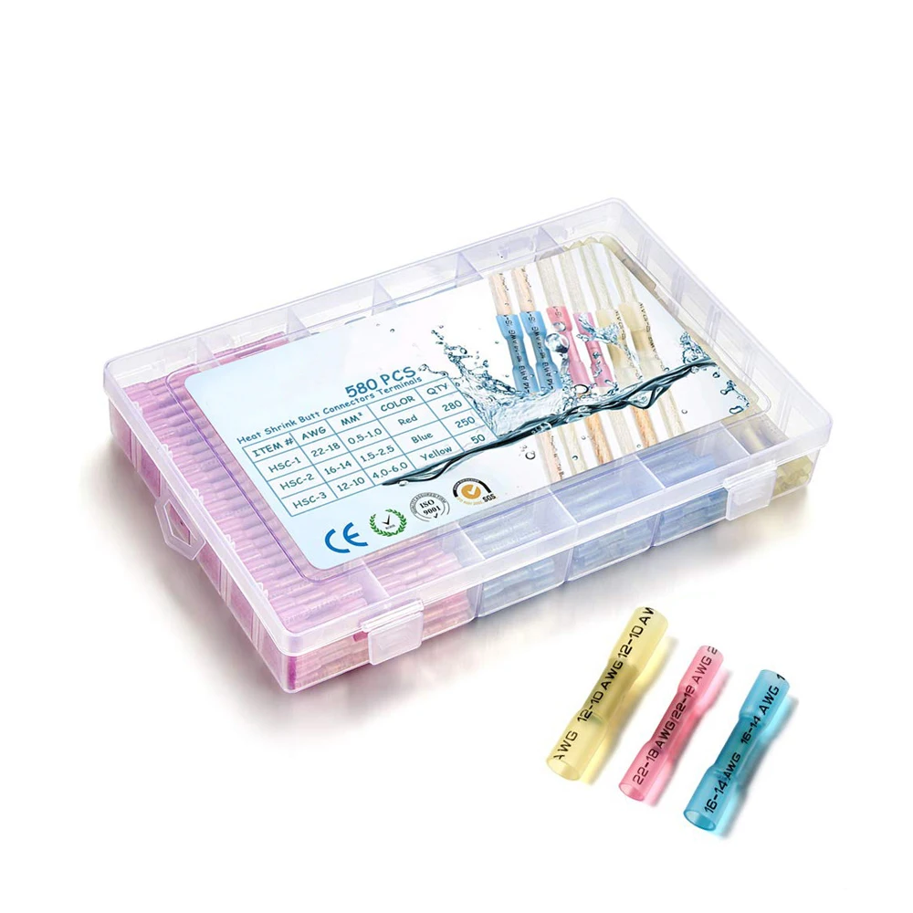 580 шт термоусадочные стыковые Соединители Клеммы провода соединители
