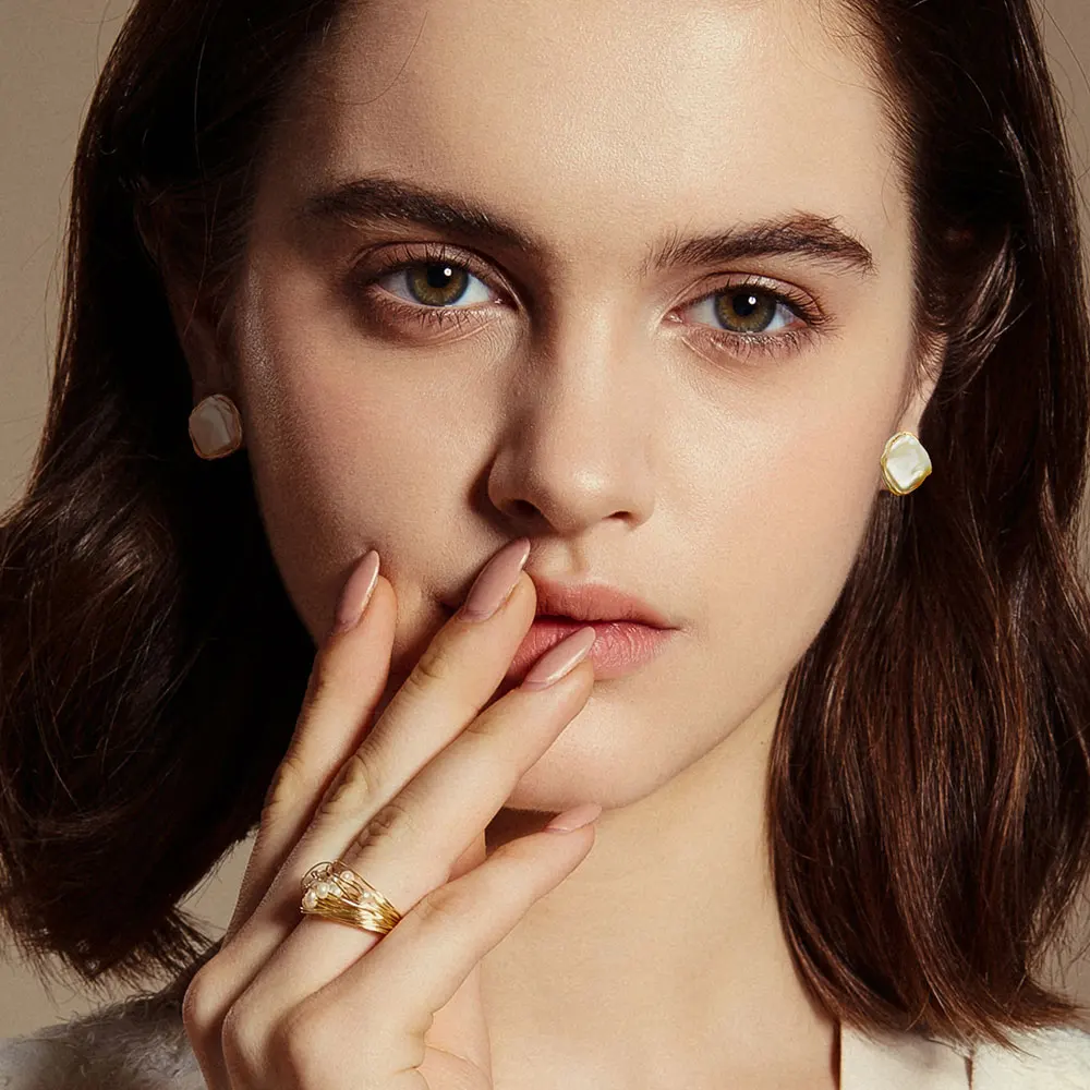 Viennois Silver Color Stud Earrings White Pearl Earring for Women Jewelry | Украшения и аксессуары