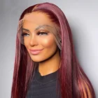 26 дюймов 180% Плотность бордового цвета длинный прямой синтетический кружевной передний парик для женщин с детскими волосами термостойкие волосы ежедневный парик