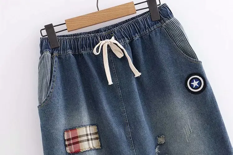 Джинсовая юбка с героями мультфильмов 2019 осенне-зимние женские Лоскутные юбки