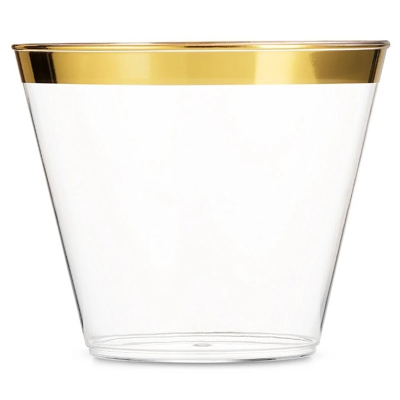 50 шт./лот 201-300 мл 9 унций Золотые пластиковые чашки для свадьбы дня рождения