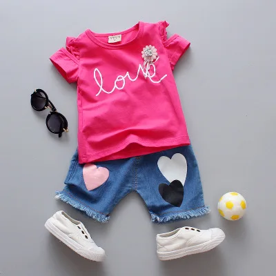 Костюм с короткими рукавами на лето для маленьких девочек комплект одежды из