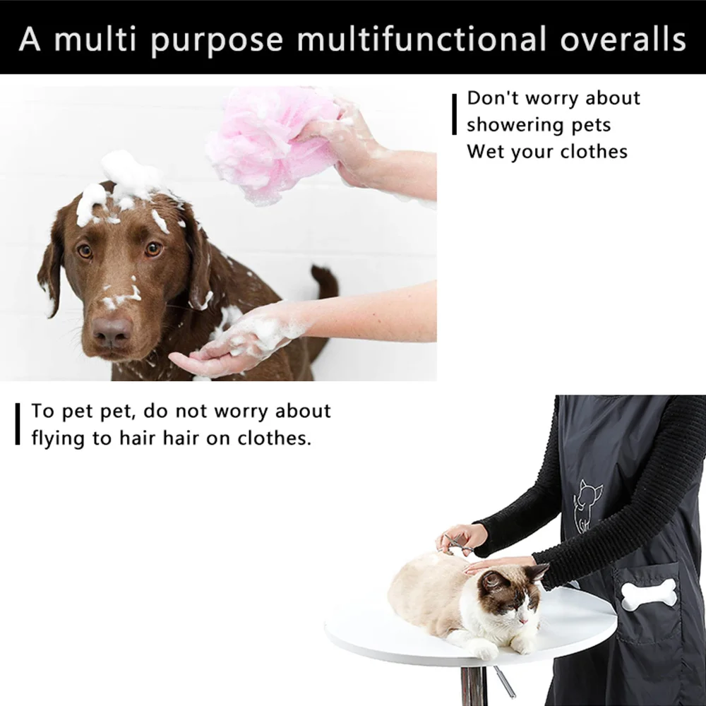 

Pet Grooming Overalls Waterproof Nylon Grooming Apron With Pockets Anti Stick Wool Dog Cat Cleaning Supplies