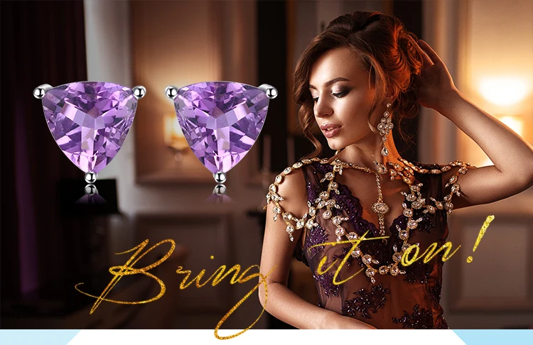 JewelryPalace триллион 1.9ct натуральный Фиолетовый аметист камень серьги гвоздики Твердые 925 пробы серебро ювелирные украшения