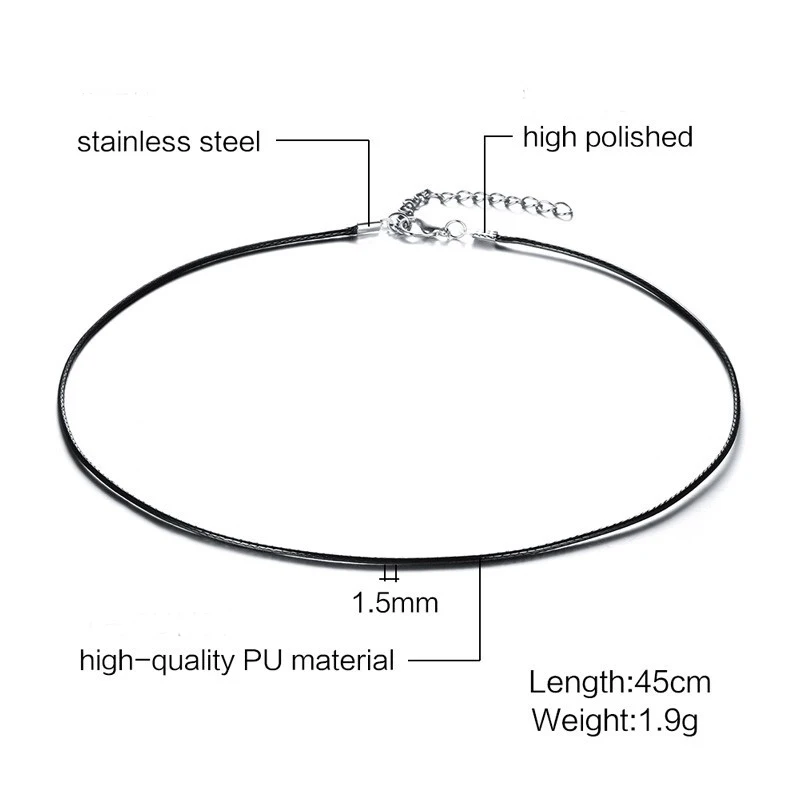 Цепочка из черной кожи нержавеющей стали цепочка ПУ 45 см шнур восковой веревки