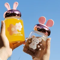 350ml cute daisy glass with lid pink mini portable water bottle children outdoor juice sports cup creative girl casual handy cup