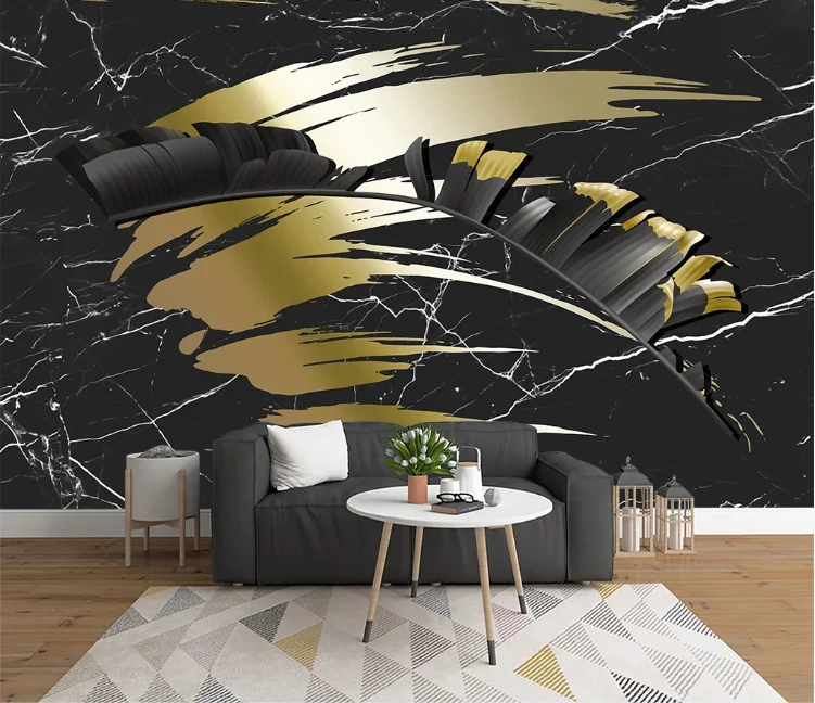 Abstract Black Gold Leaf Marble Wallpaper Cloth Papers Wall Large Photo Contact Wall Paper HD Printed Abstract Marble Wall Mural