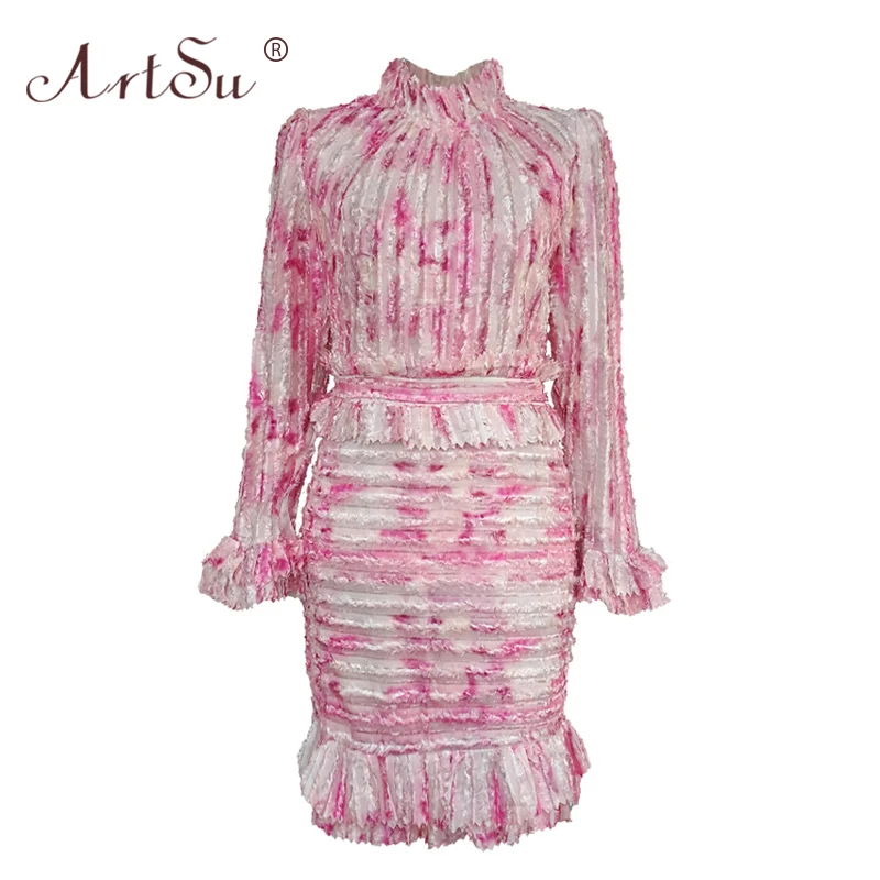 ArtSu женское элегантное зимнее платье с высоким воротом и цветочным принтом