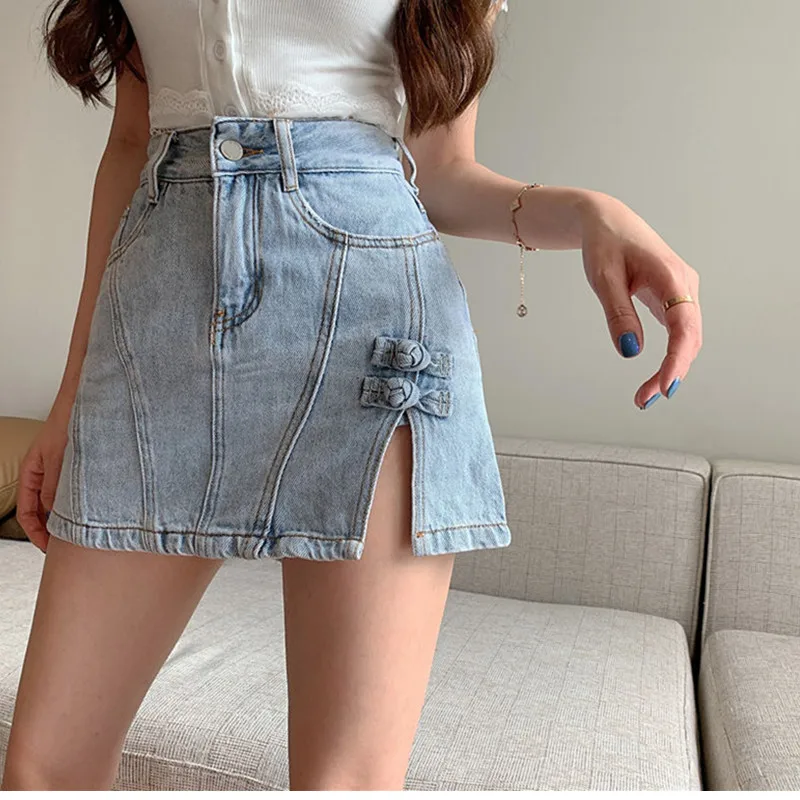 

Summer 2021 New Denim Woman Skirts Solid A-Line High Waist Mini Solid Fashion Casual Harajuku Skirt Korean Woman Skirts