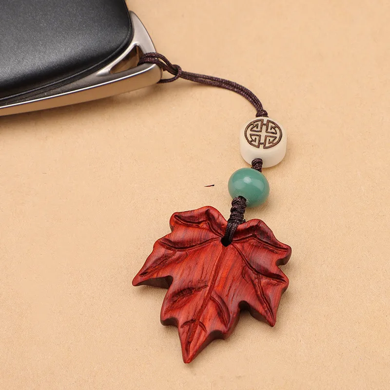 

Ebony Maple Leaf Mobile Phone Pendant Art Retro Key Pendant U Disk Wild New Ethnic Wind Bag Hanging Mobile Phone Chain lanyard