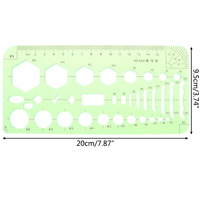 

Green Plastic Stationery Drafting Drawing Measuring Tool Geometric Combine Template Ruler C26