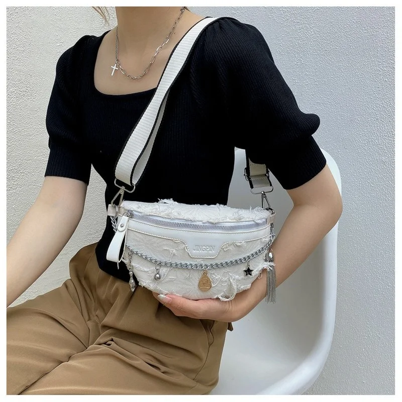 

Fashion Summer Western Style Small Bag Female 2021 New Trendy Wild Net Red Waist Bag Chest Bag Canvas Shoulder Messenger Bag