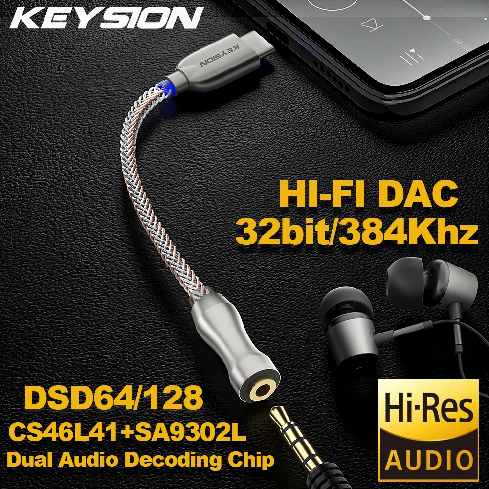 KEYSION двойной Чип Декодер Усилитель для наушников DAC USB Type C до 3 5 мм DSD128 HD Hi-Fi адаптер