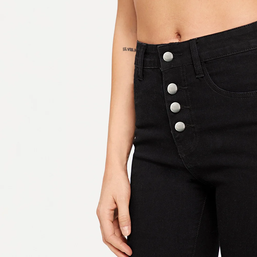 

Women Black Pencil Pants High Waist Spring Autumn Button Slim Ladies Skinny Jeans Woman Trousers spodnie damskie