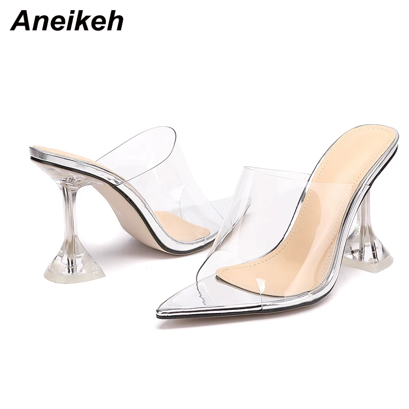 Aneikeh/заостренным концом сланцы Женские шлепанцы из ПВХ натуральной кожи с
