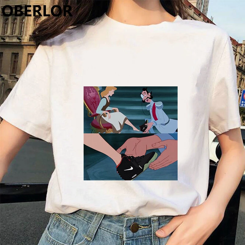 Camisetas Verano Mujer футболка принцессы с принтом Золушки женская летняя белая с коротким рукавом Harajuku Эстетическая одежда