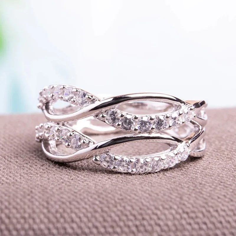 

Elegant Silver Plated Infinity Rings for Bridal Rings Wedding Jewelry Super Flash Bling Crystal Zircon Rings Anniversary Jewelry