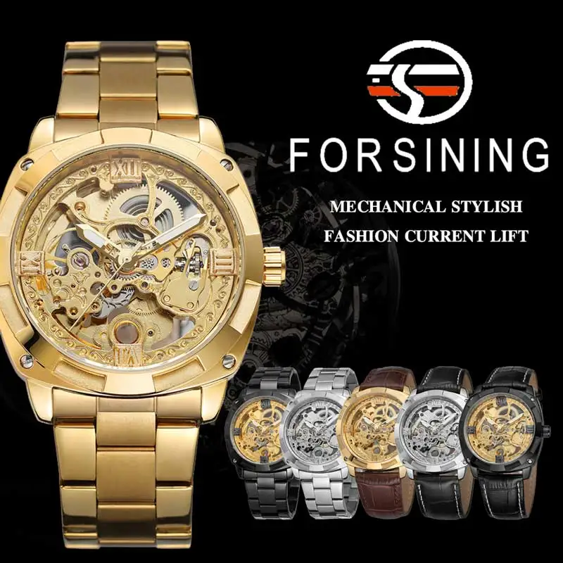 FORSINING Automatic Mechanical Men Wristwatch Military Sport Male Clock Top Brand Luxury Steel Skeleton Waterproof Man Watch 019 | Наручные
