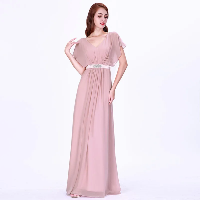 Платье подружки невесты Простое розовое ТРАПЕЦИЕВИДНОЕ шифоновое платье в пол с