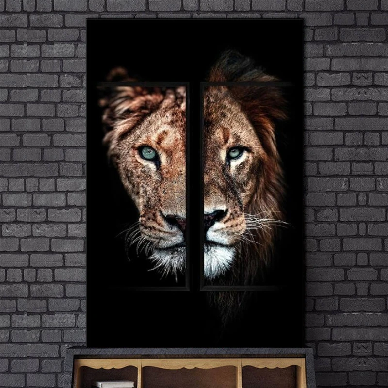 

Lion and Lioness Abstract Canvas Paintings on the Wall Art Posters and Prints African Lions Animals Art Pictures For Living Room