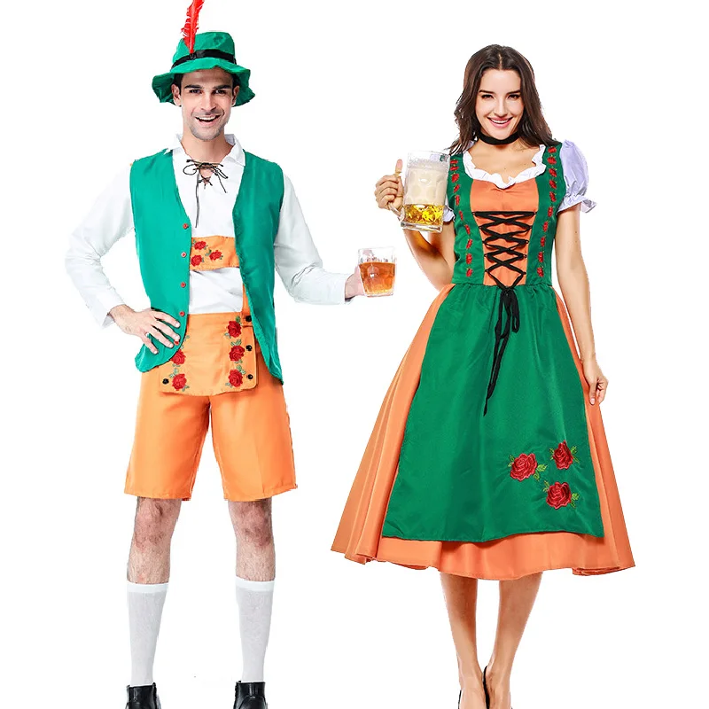 

Bavarian Oktoberfest Matching Waiter Costume Munich Carnival Outfit For Adult Man Women Lederhosen Folk Holiday Dirndl Dress