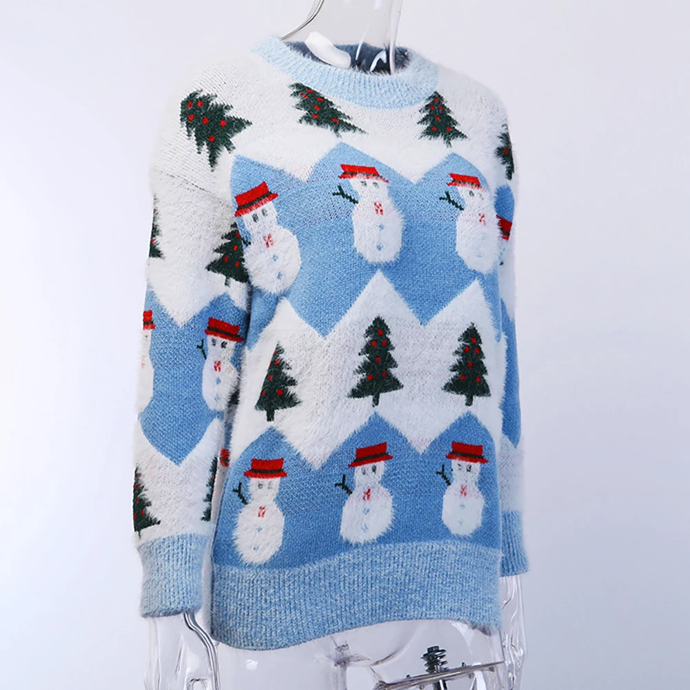 

Women Xmas Tree Snowman Long Sleeve Knitted Sweater Loose Pullover Holiday Top 2020