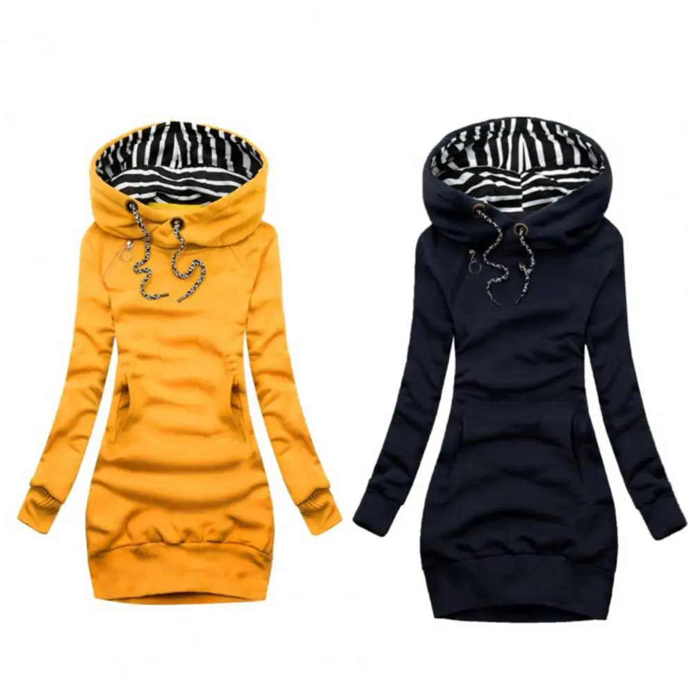 

Women Sweatshirt Female Hooded Dress Streetwear Drawstring Simple Striped Zipper Sweatshirt