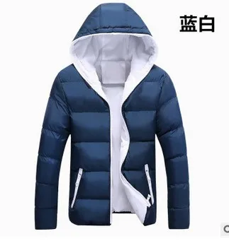 blue white Куртки мужские зимняя повседневная верхняя одежда ветровка Jaqueta Masculino Slim Fit с капюшоном модные пальто Homme Большие размеры - Цвет: blue white