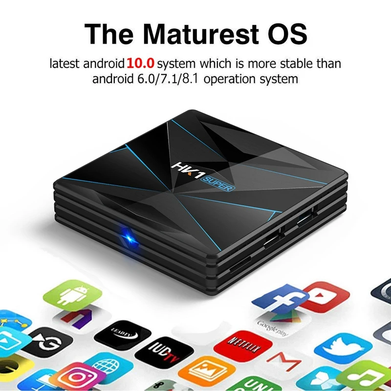 

TV BOX Android 10.0 HK1 Super Rockchip RK3318 Set Top Box SB 3.0 2.4G/5G Dual WIFI BT4.1 HDR 4K 3D Media Player(US Plug)