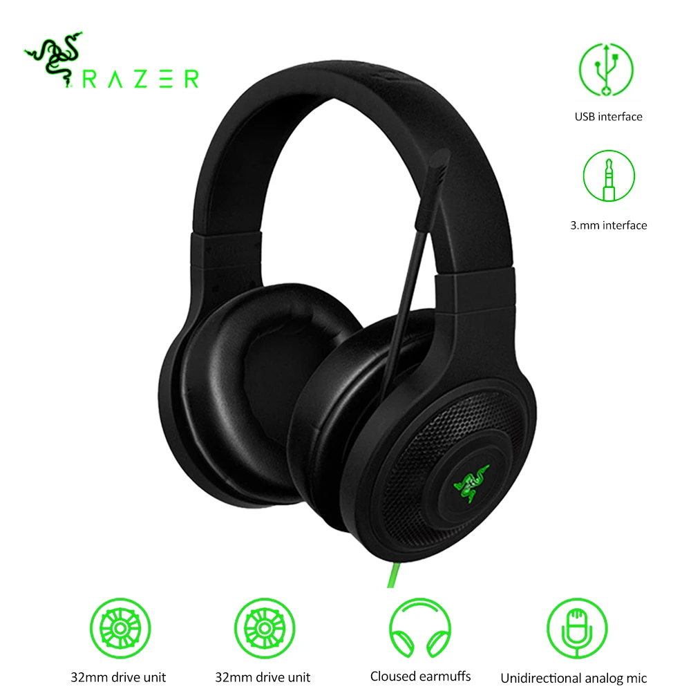 Razer kraken основные стандартные наушники с шумоизоляцией Накладные наушники Проводная игровая гарнитура аналоговые 3,5 мм USB наушники с микро