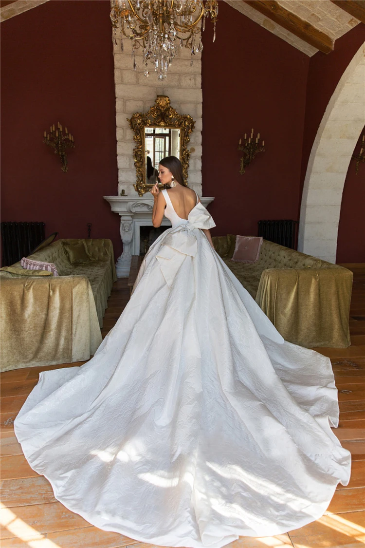 Vivian's bridal, Ретро стиль, атласное лицо, большой размер, бант, Свадебное бальное платье, сексуальное, глубокий v-образный вырез, иллюзионная сетка, свадебное светоотражающее платье