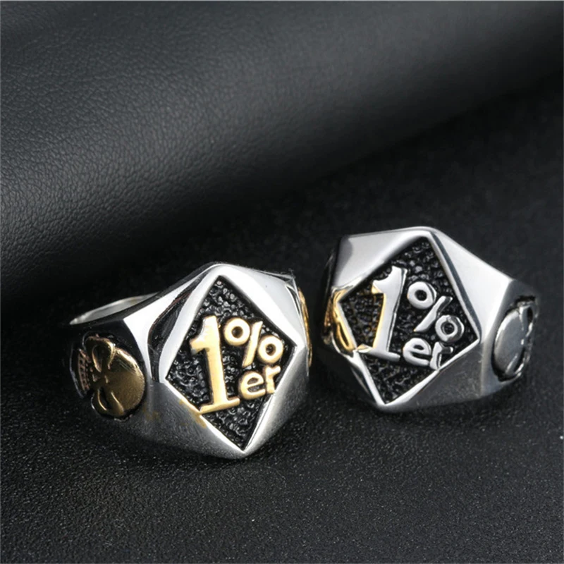 

The New unique Creative Gothic Hip Hop rock 1% Skull Ring Trendy Personalized Locomotive Punk Men's Ring Gifts Jewelry wholesale