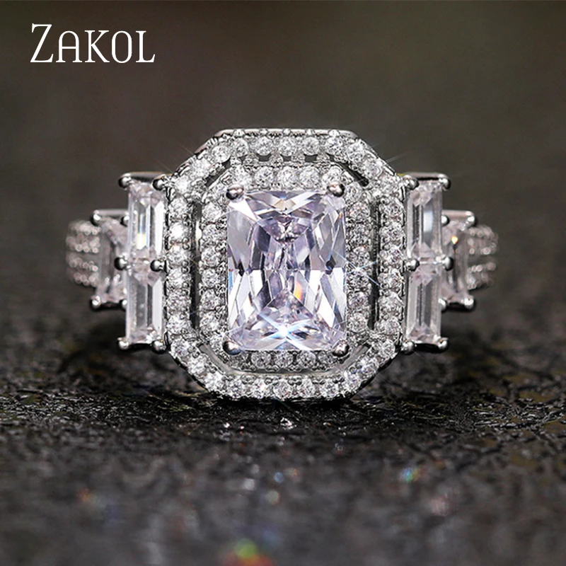 

ZAKOL Luxury Shiny AAA Cubic Zirconia Bride Wedding Bands Exquisite Clear CZ Engagement Rings for Women Gifts