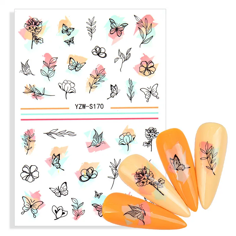 

1 Sheet Spring Blue Butterfly Alphabet Designs Stickers Flower Leaves Self-adhesive Decal DIY Slider For Manicuring Decoration