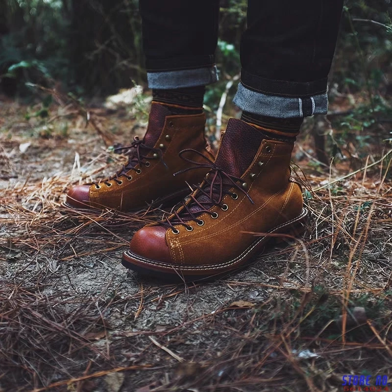 

Round Toe Genuine Leather Vintage British Top Quality Platform Ankle Boots Men Fashion Handmade Tooling Motorcycle Boots