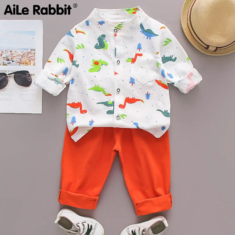 2021 Модный комплект одежды для мальчиков осенняя рубашка с длинными рукавами топ