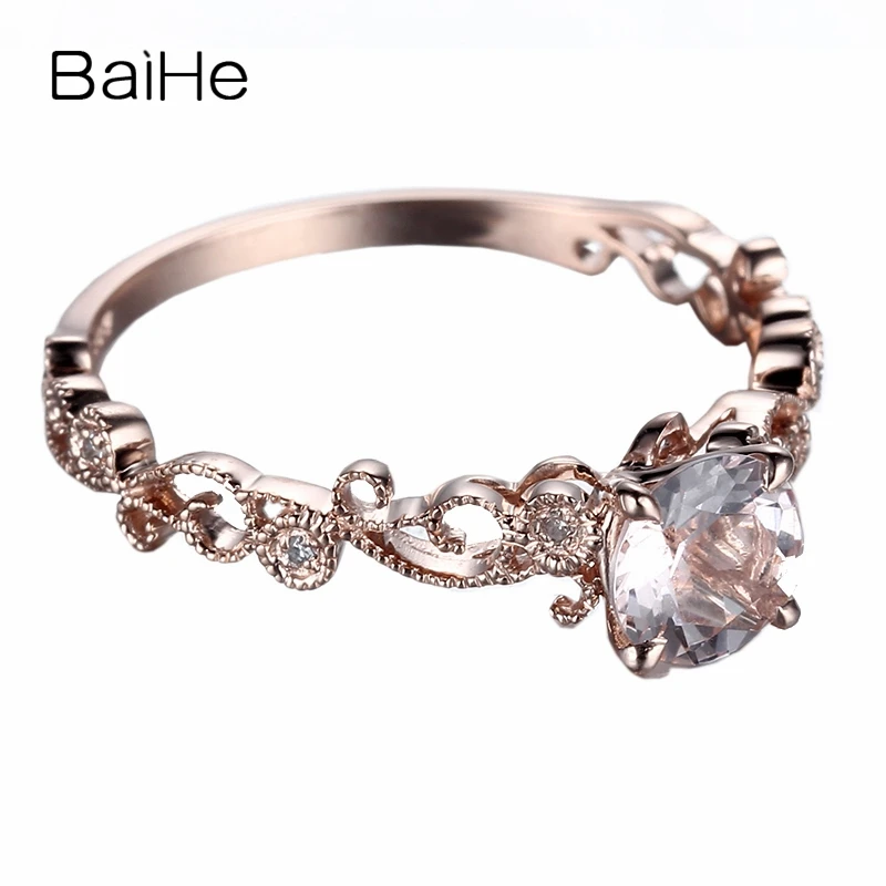 BAIHE Solid 14K Rose Gold 0.55ct Flawless Genuine Morganite Wedding Women Trendy Fine Jewelry Ring | Украшения и аксессуары