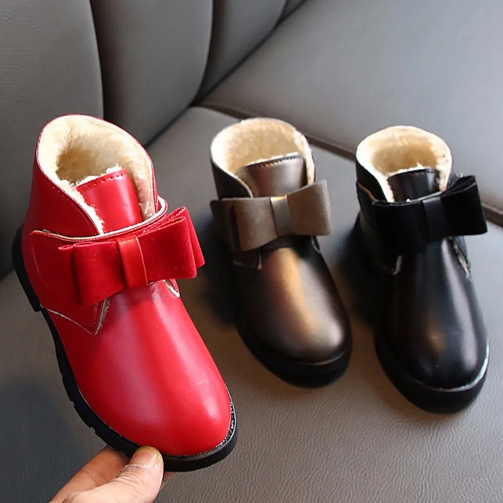Детская обувь зимние ботинки принцессы для девочек теплые хлопковые с бантом