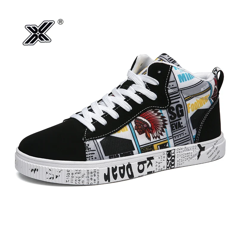 

X Brand Fashion Graffiti Painting Comfortable Fabric Casual Shoes Men Plus Size 46 Flat High top Sneakers Men espadrilles hombre