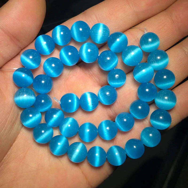 YHBZRET Lake blue Cat Eye Опаловый камень гладкие стеклянные разделители свободные бусины
