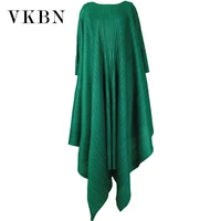 vkbn 2021 spring autumn green dress women long batwing sleeve o neck high street irregular party plus size clothing for women