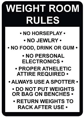 

Crysss Weight Room Rules No Horseplay Jewelry 12 X 8 Inches Metal Sign