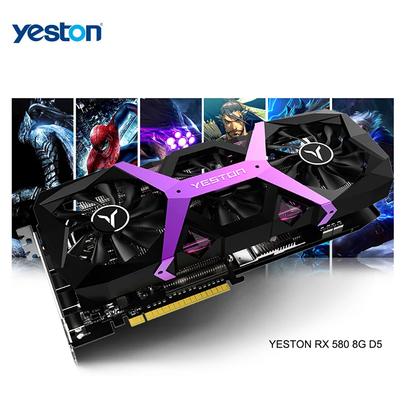 Yeston Radeon RX 580 GPU 8 ГБ GDDR5 256bit игровой настольный компьютер ПК видеокарты Поддержка